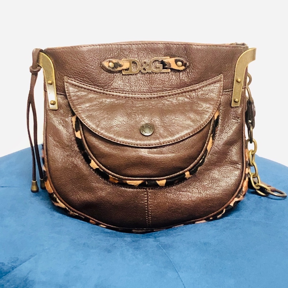 Dolce & Gabbana Brown Leather & Cheetah Handbag